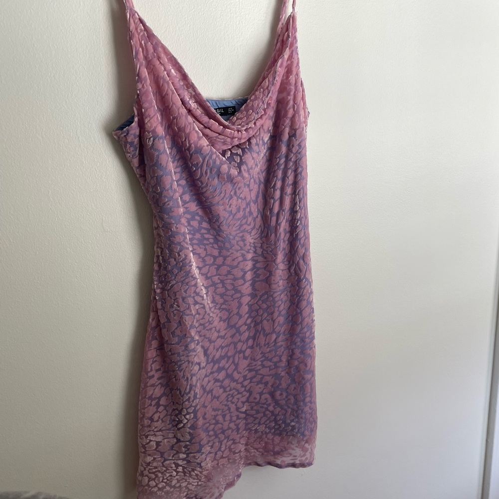 NASTY GAL velvet pink/purple leopard cowl neck mini dress